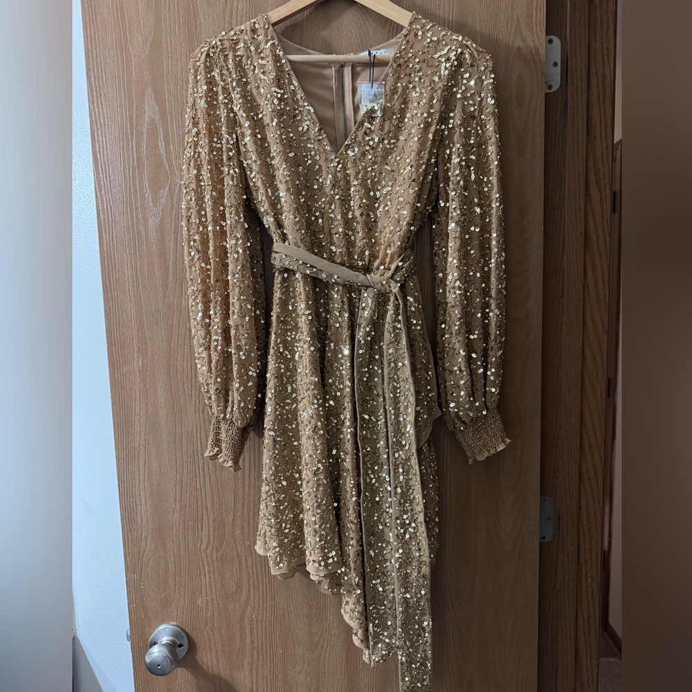 Alice + Olivia Gold Sequin Long Sleeve Dress